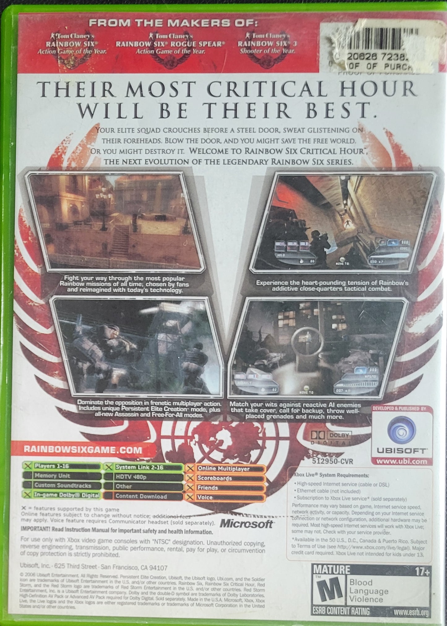 Rainbow Six Critical Hour - (CIB) OG Microsoft XBOX Pre-Owned Great Shape Tested & Working CLEAN DISC