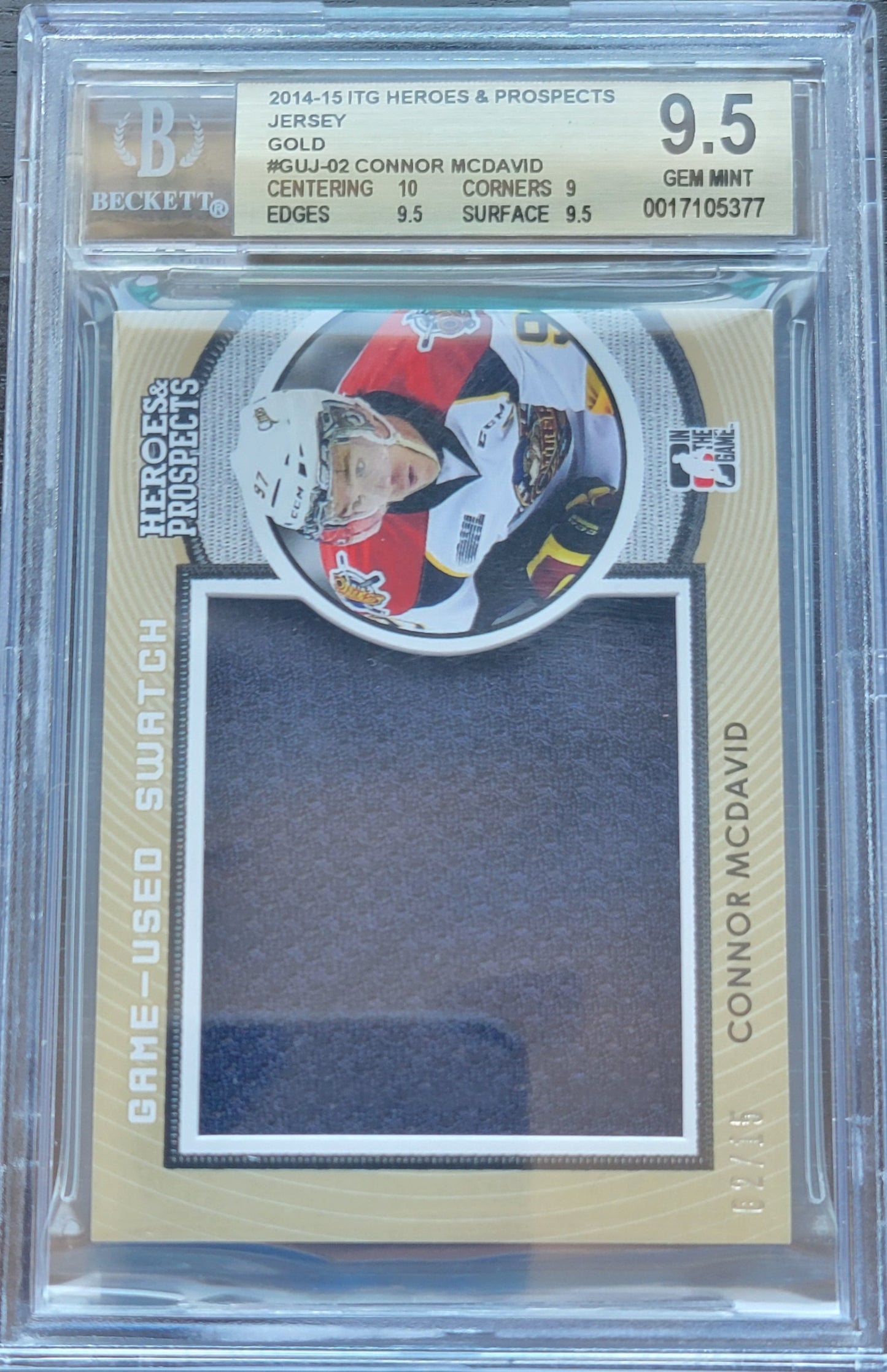 2014 15 ITG HEROES & PROSPECTS GAME-USED JUMBO SWATCH CONNOR MCDAVID 2/15 BGS 9.5 MINT!!