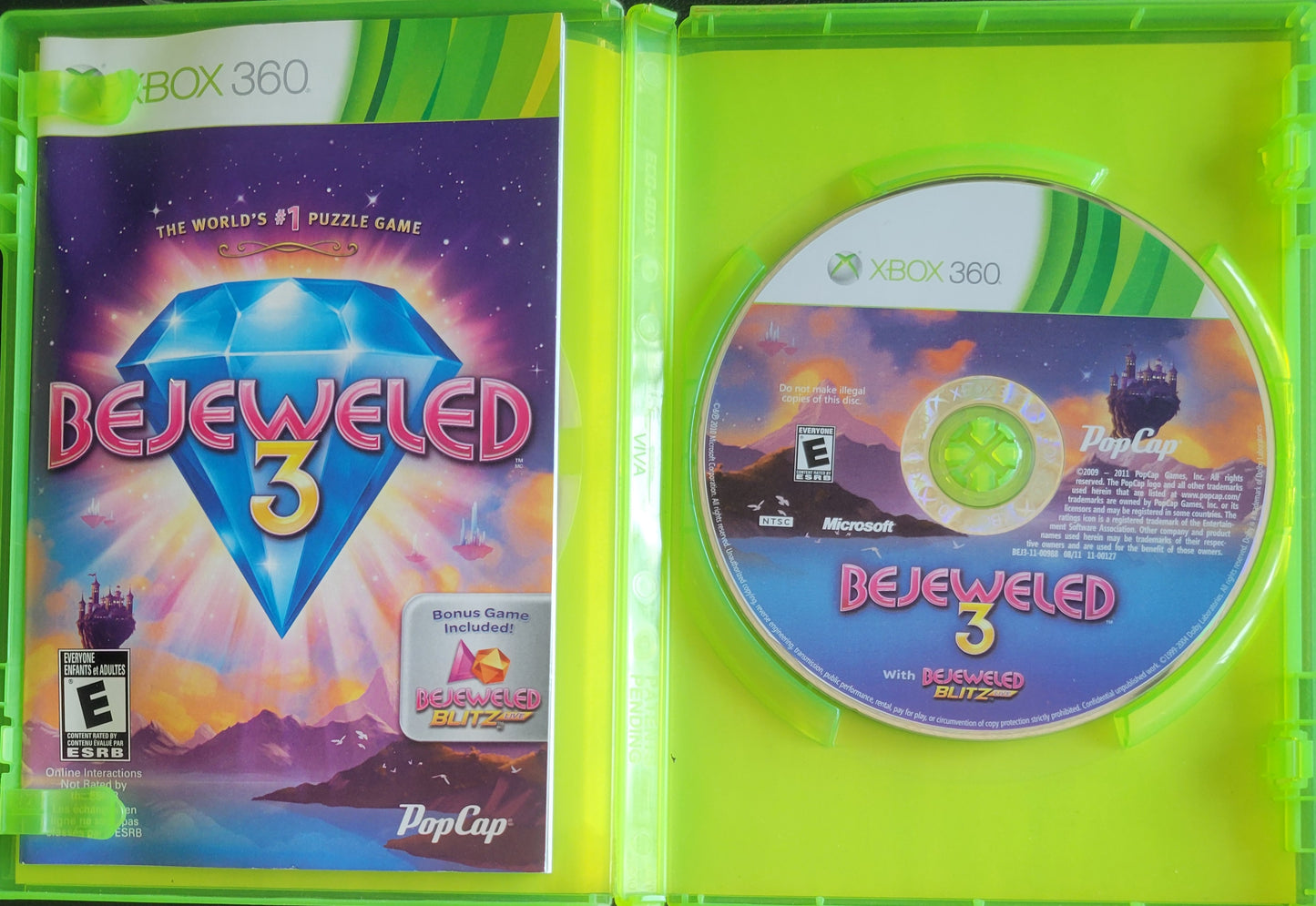 Bejeweled 3 - (CIB) - Microsoft XBOX 360 - Pre-Owned Like New CLEAN DISC