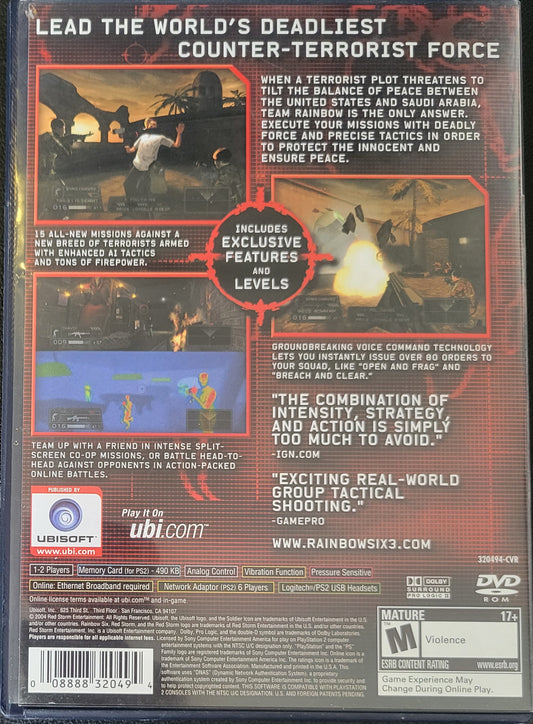 Rainbow Six 3 - Sony PlayStation 2 PS2 Pre-Owned Tested & Working Great Shape!