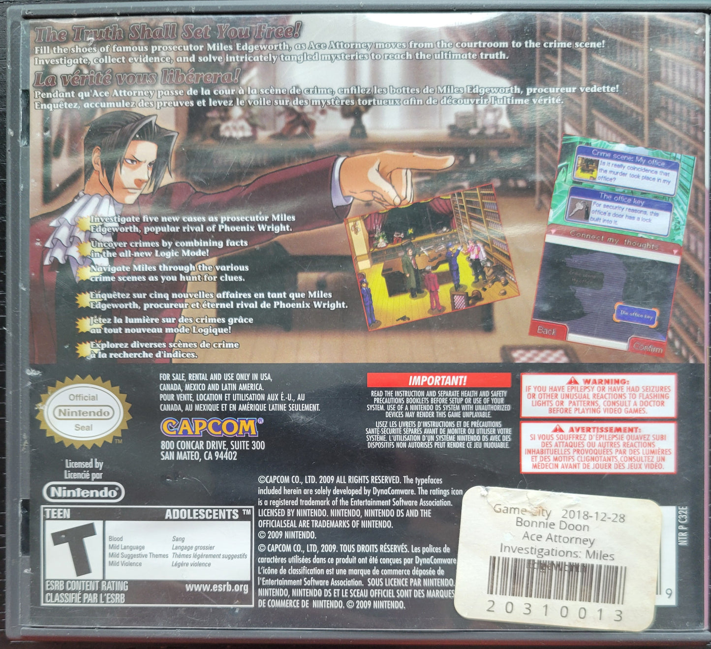 Ace Attorney: Investigations - Nintendo DS (2007) - Great Shape