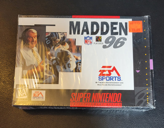MADDEN 96 + Original Reciept! - SNES - Super Nintendo Ent. System FACTORY PLASTIC (CIB) - Pristine Condition - NTSC Cartridge + Protector