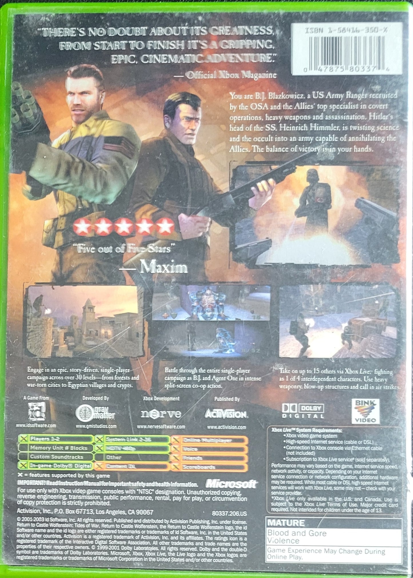 Wolfenstein - (CIB) OG Microsoft XBOX Pre-Owned Great Shape Tested & Working CLEAN DISC