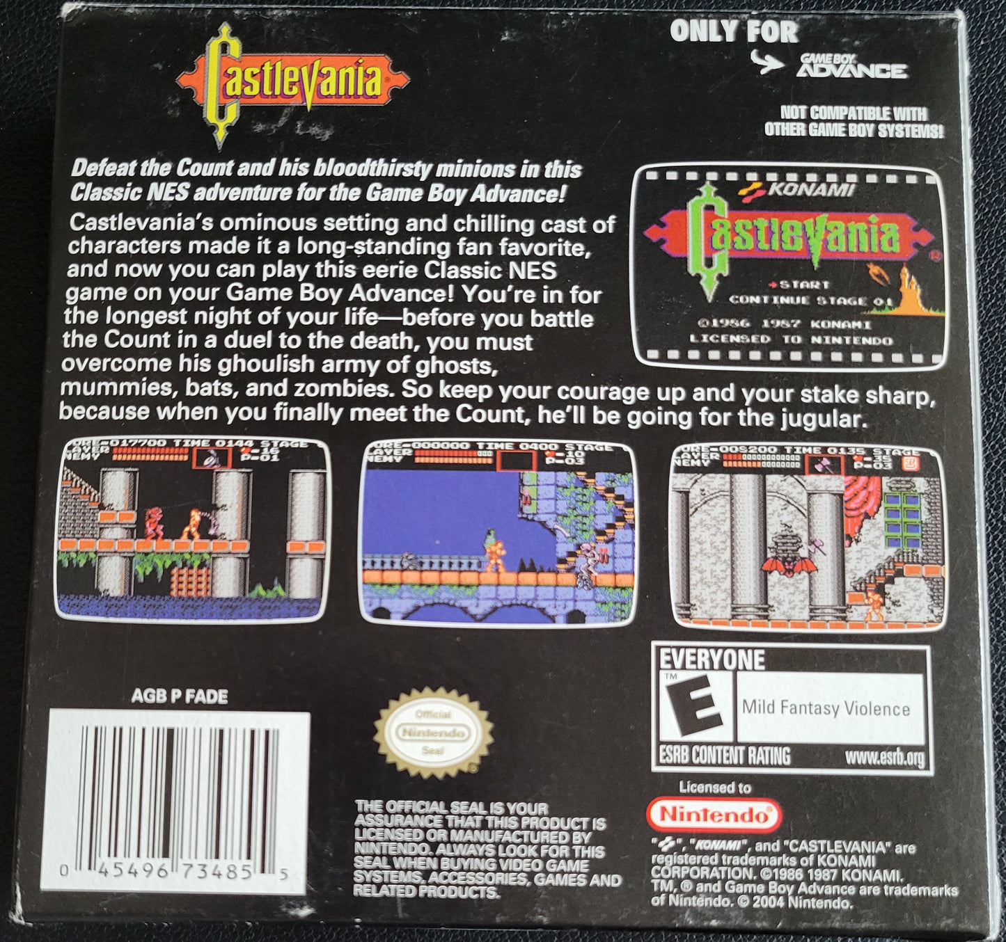 CASTLEVANIA (CIB Factory Plastic)! Classic NES Series 2004 (VG) - GAMEBOY ADVANCE GBA + Protector