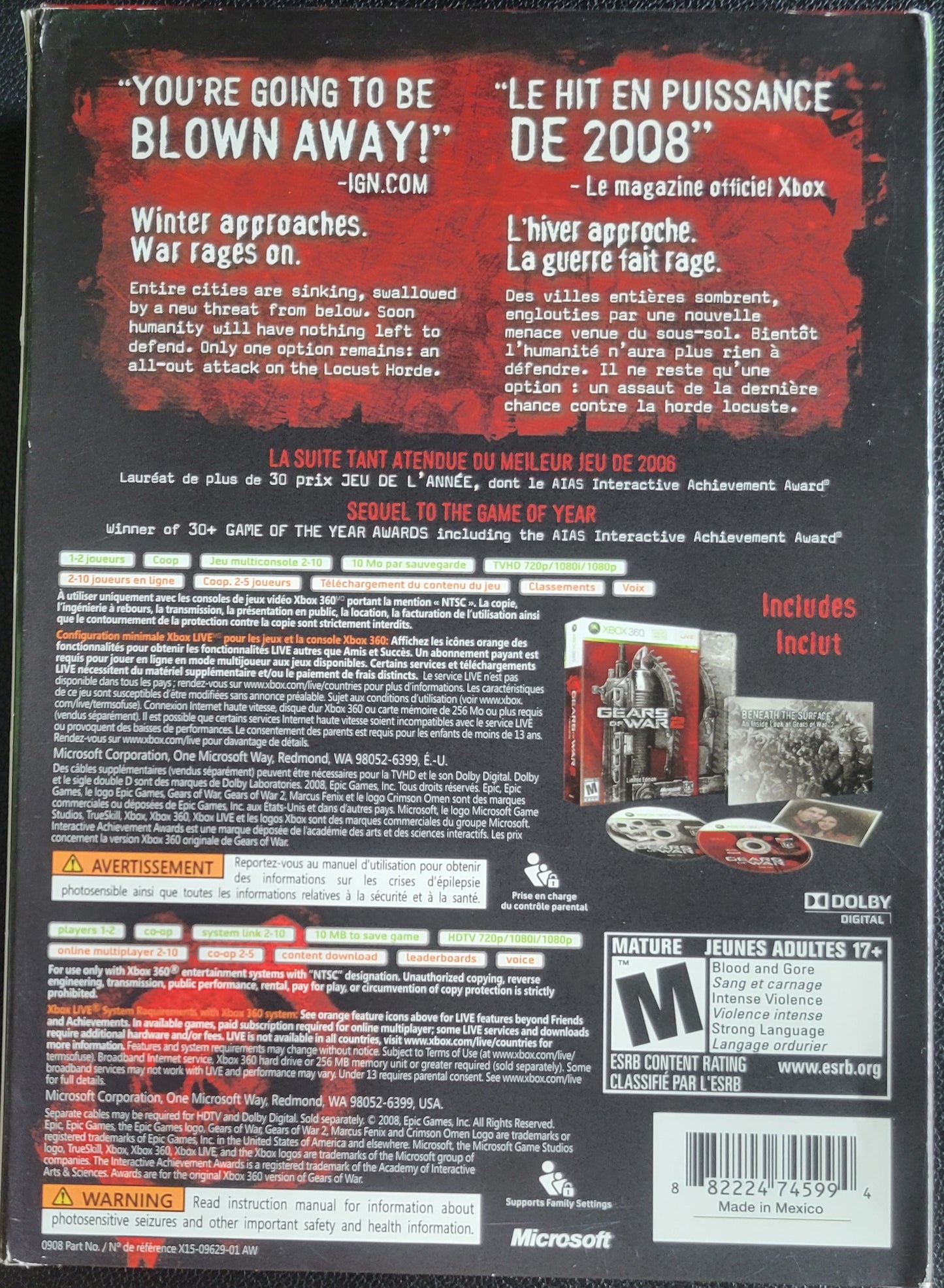 Gears Of War 2: Limited Edition - (CIB) - Microsoft XBOX 360 - Pre-Owned Like New CLEAN DISC