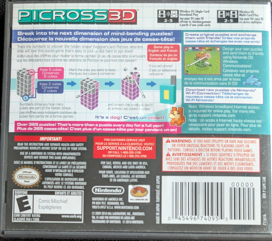 Picross 3D – 2009 Nintendo DS CIB – RE-Sealed – Excellent