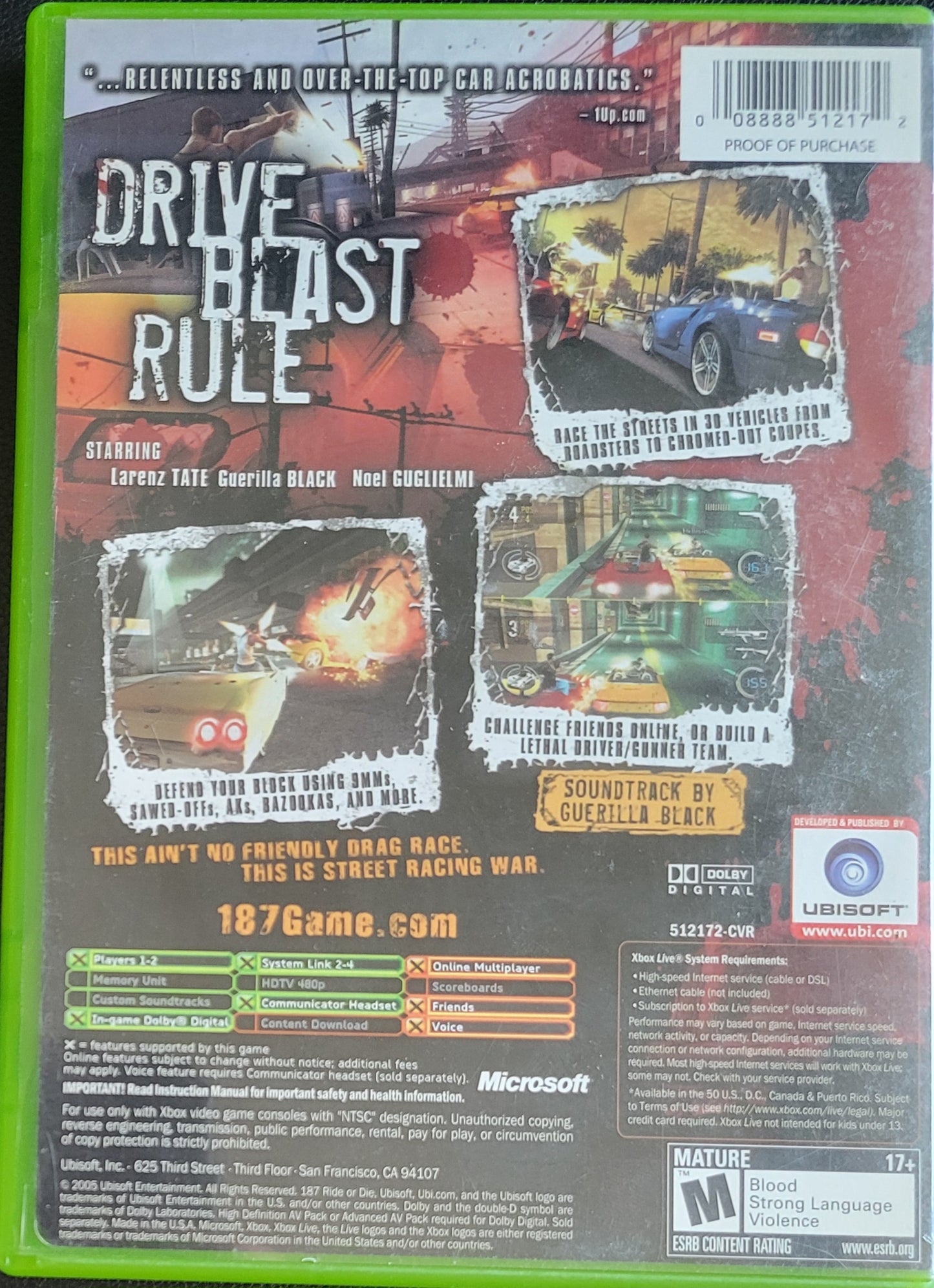 187 Ride Or Die - (CIB) OG Microsoft XBOX Pre-Owned Great Shape Tested & Working CLEAN DISC