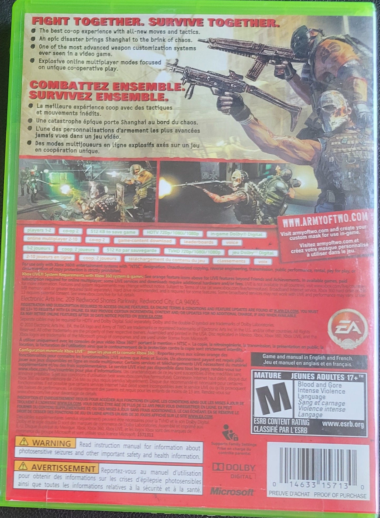 Army Of Two 1 & 2 - (CIB) - Microsoft XBOX 360 - Pre-Owned Like New CLEAN DISC