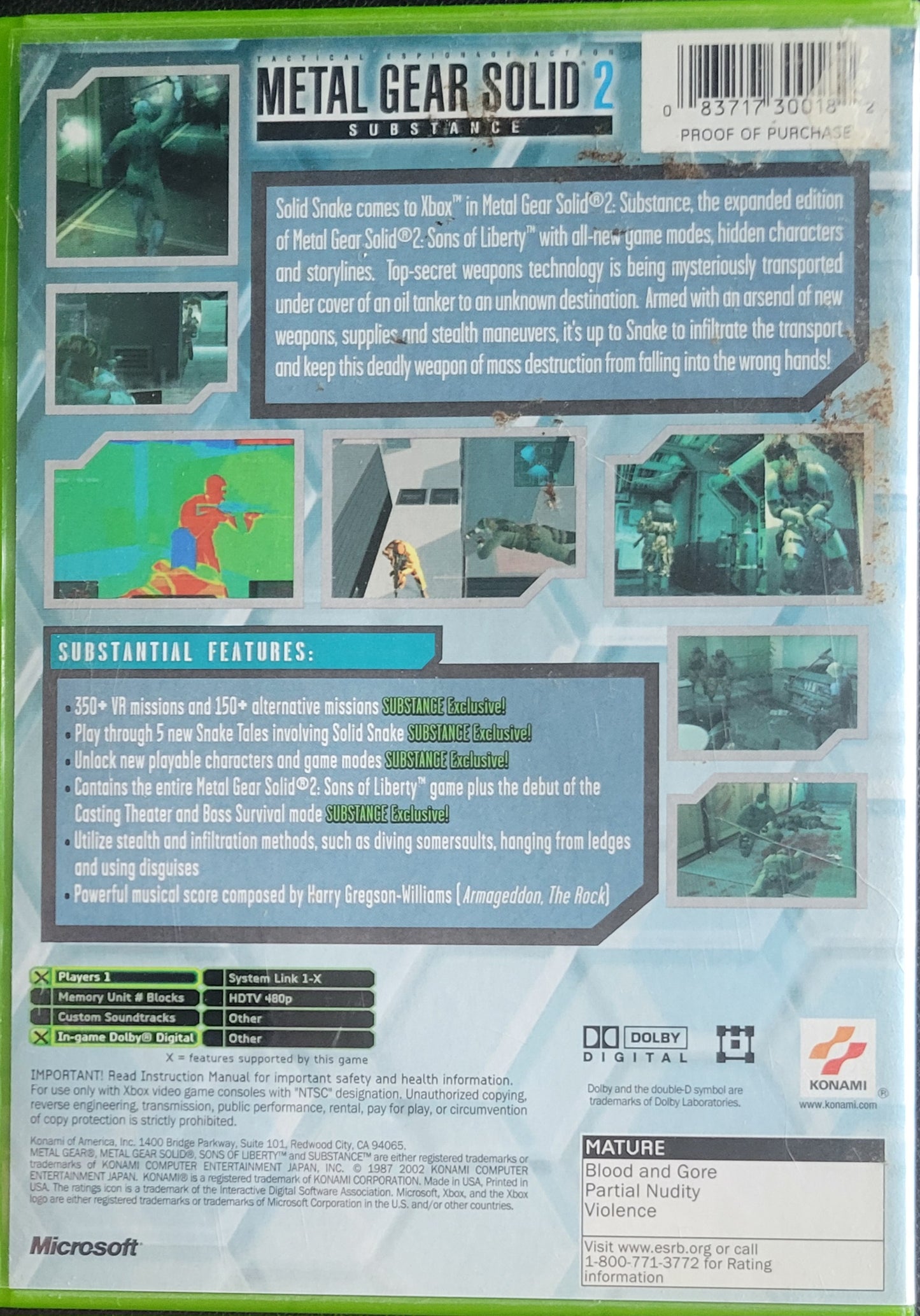 Metal Gear Solid 2: Substance - (CIB) OG Microsoft XBOX Pre-Owned Great Shape Tested & Working CLEAN DISC