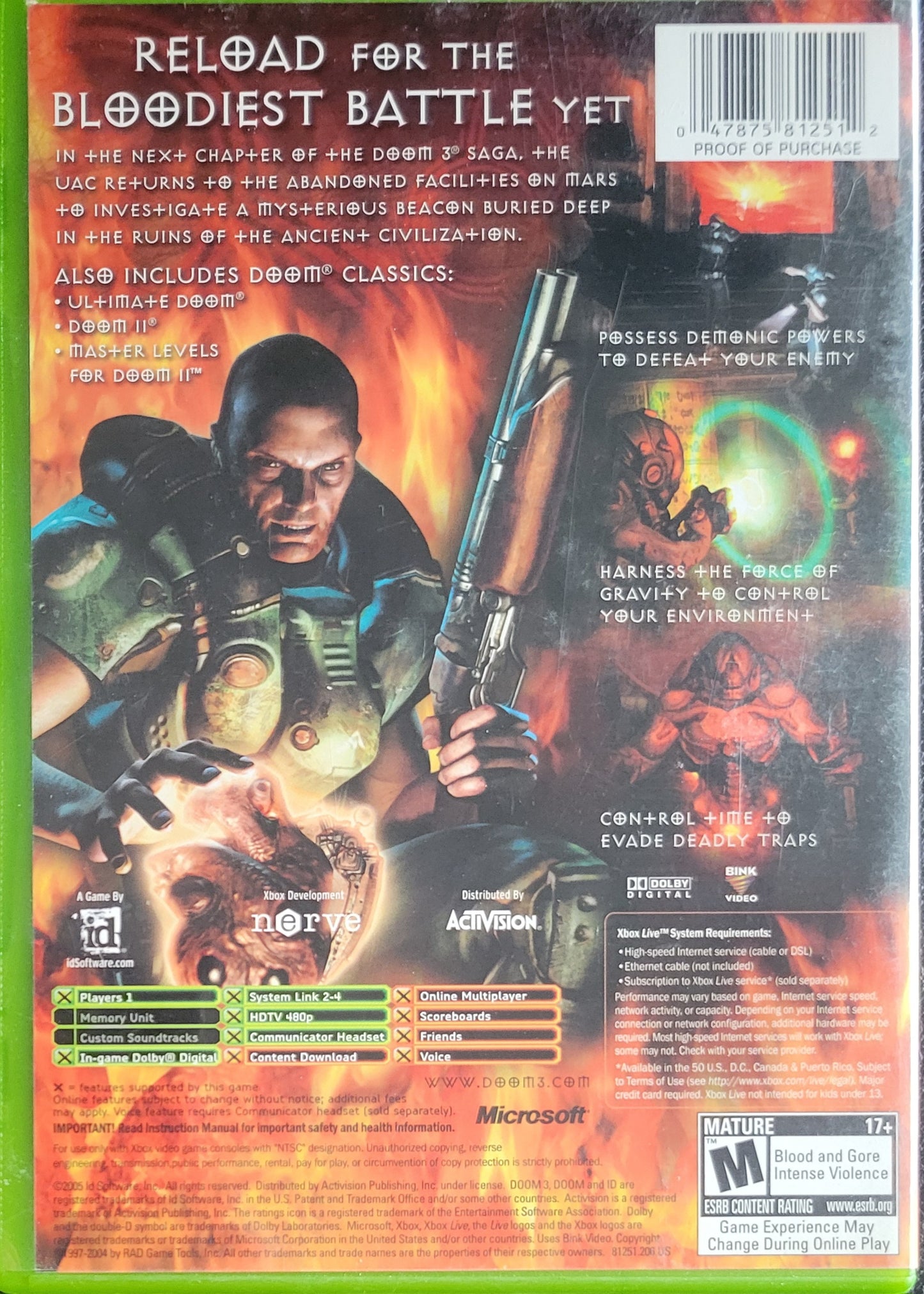 DOOM 3 - (CIB) OG Microsoft XBOX Pre-Owned Great Shape Tested & Working CLEAN DISC