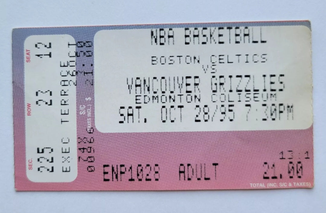 RARE 95' VANCOUVER GRIZZLIES 6 DAYS BEFORE NBA DEBUTE Vs BOSTON CELTICS 1 Of 1!