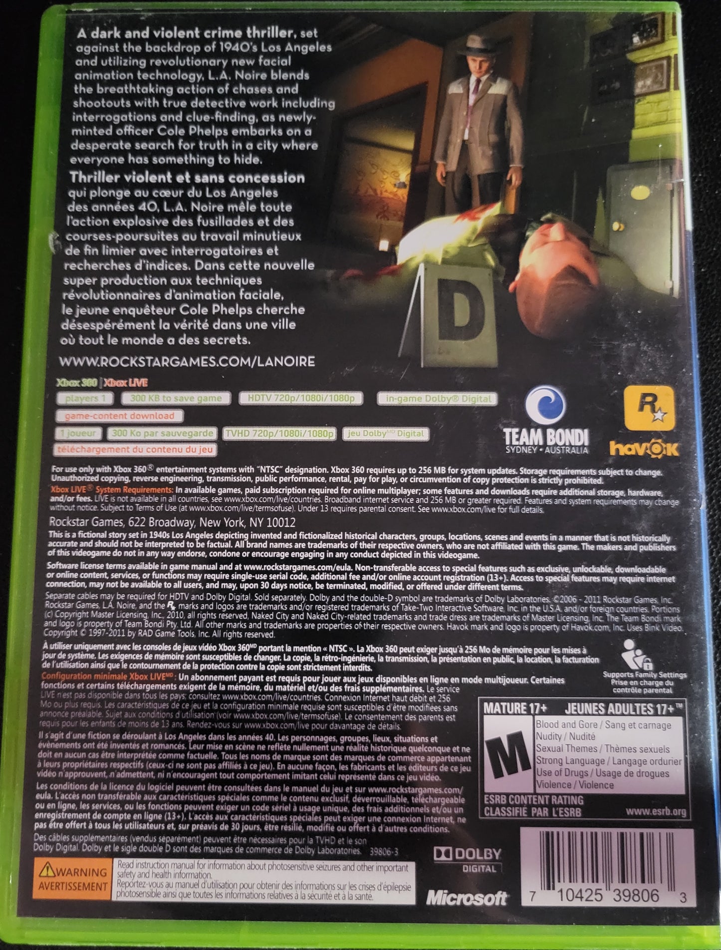 L.A. NOIRE - Microsoft XBOX 360 - CLEAN DISC CIB Pre-Owned Great Shape Tested & Working