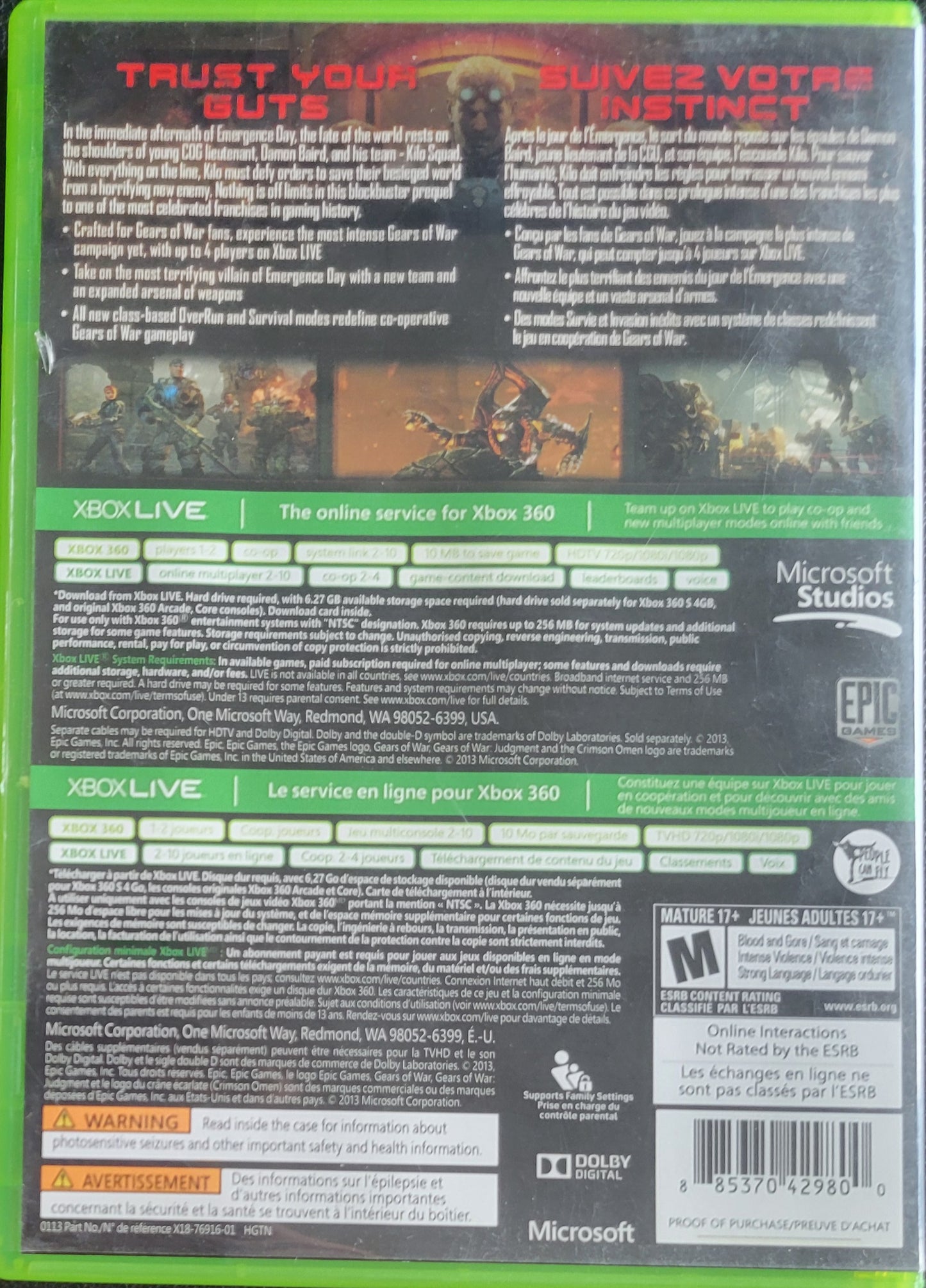 Gears Of War Judgment - (CIB) - Microsoft XBOX 360 - Pre-Owned Like New CLEAN DISC