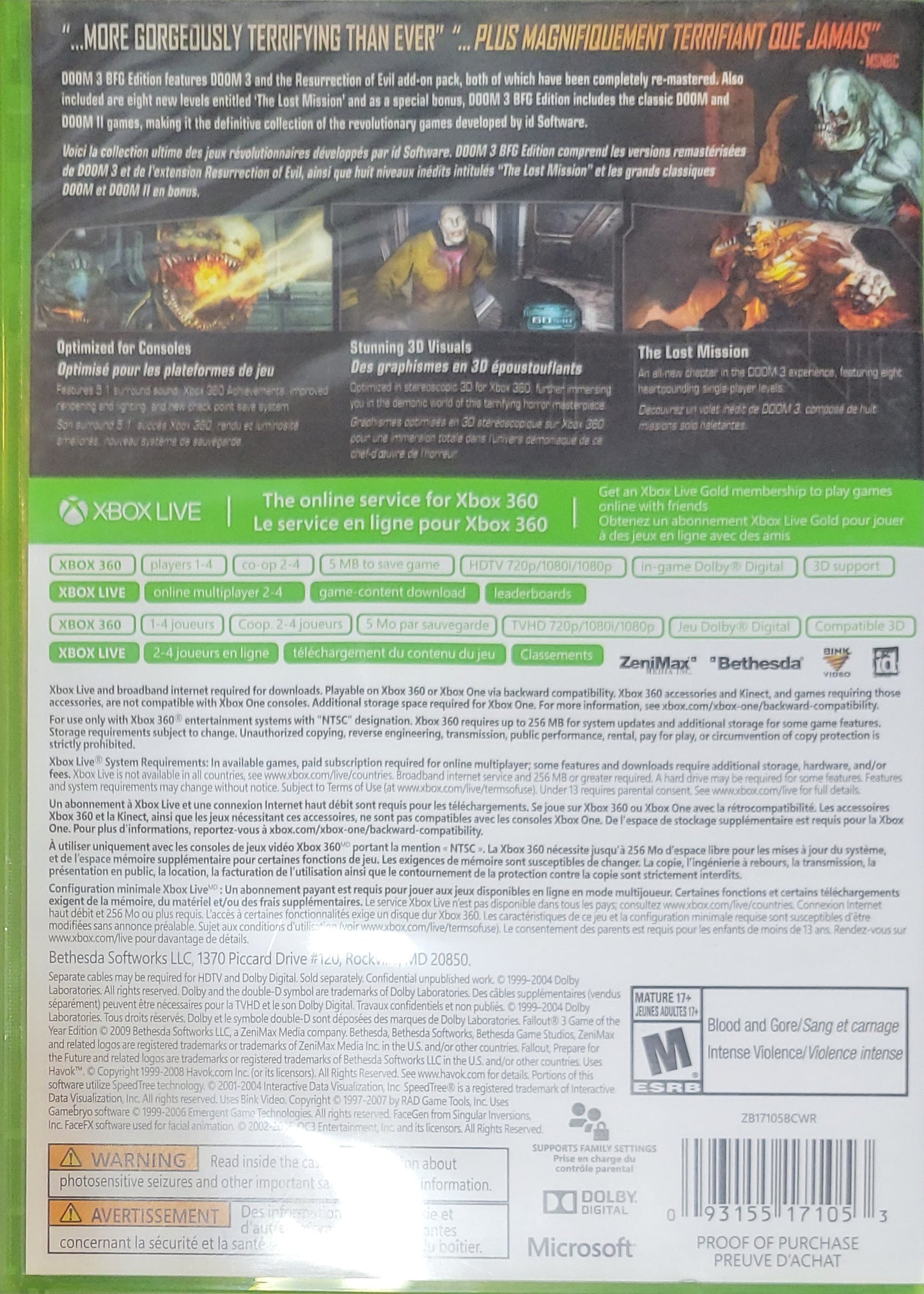 DOOM 3 BFG – Microsoft Xbox 360 CIB – Clean Disc – RE-SEALED (2012)