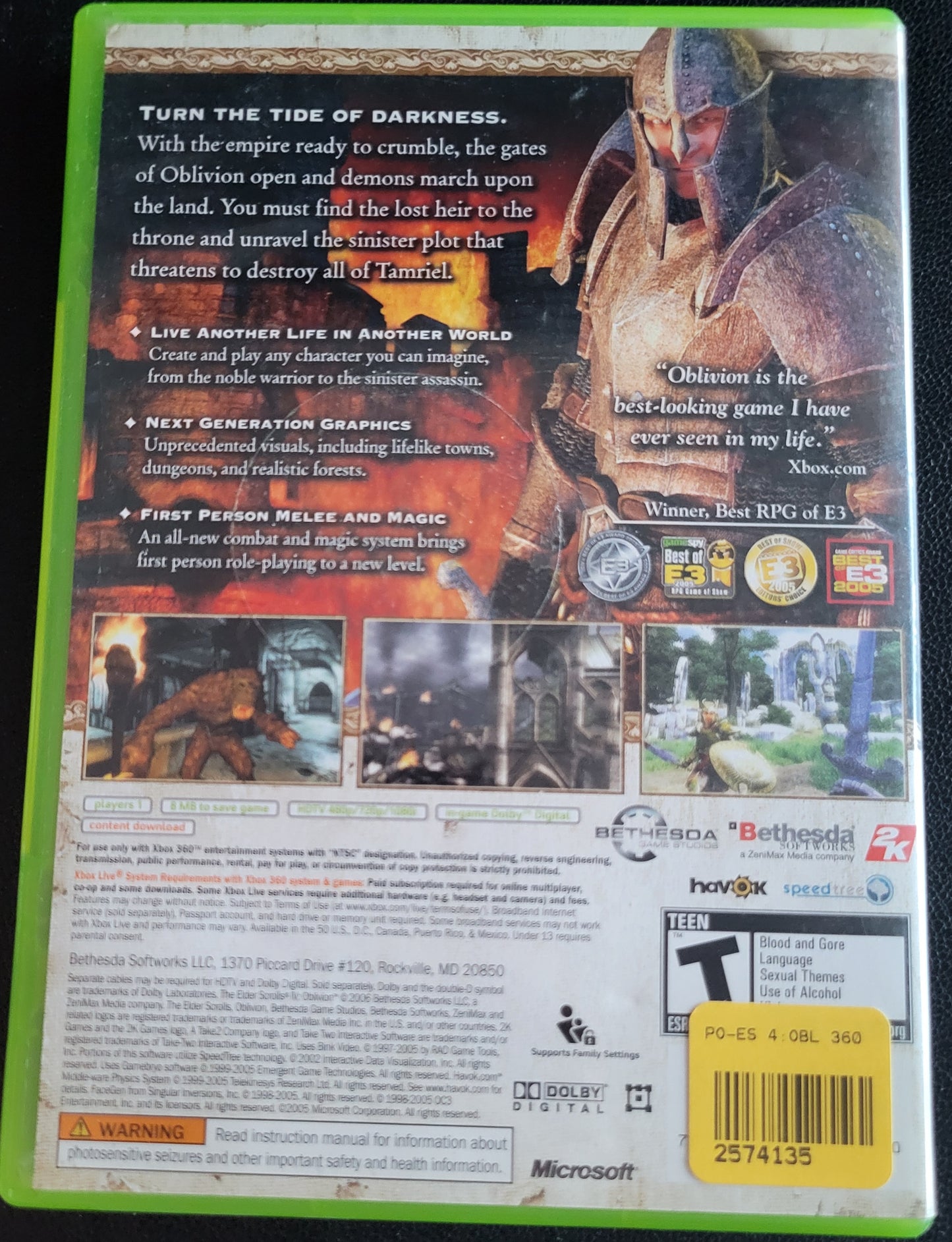 OBLIVION: The Elder Scrolls IV + MAP POSTER - Microsoft XBOX 360 - CIB Pre-Owned Great Shape!