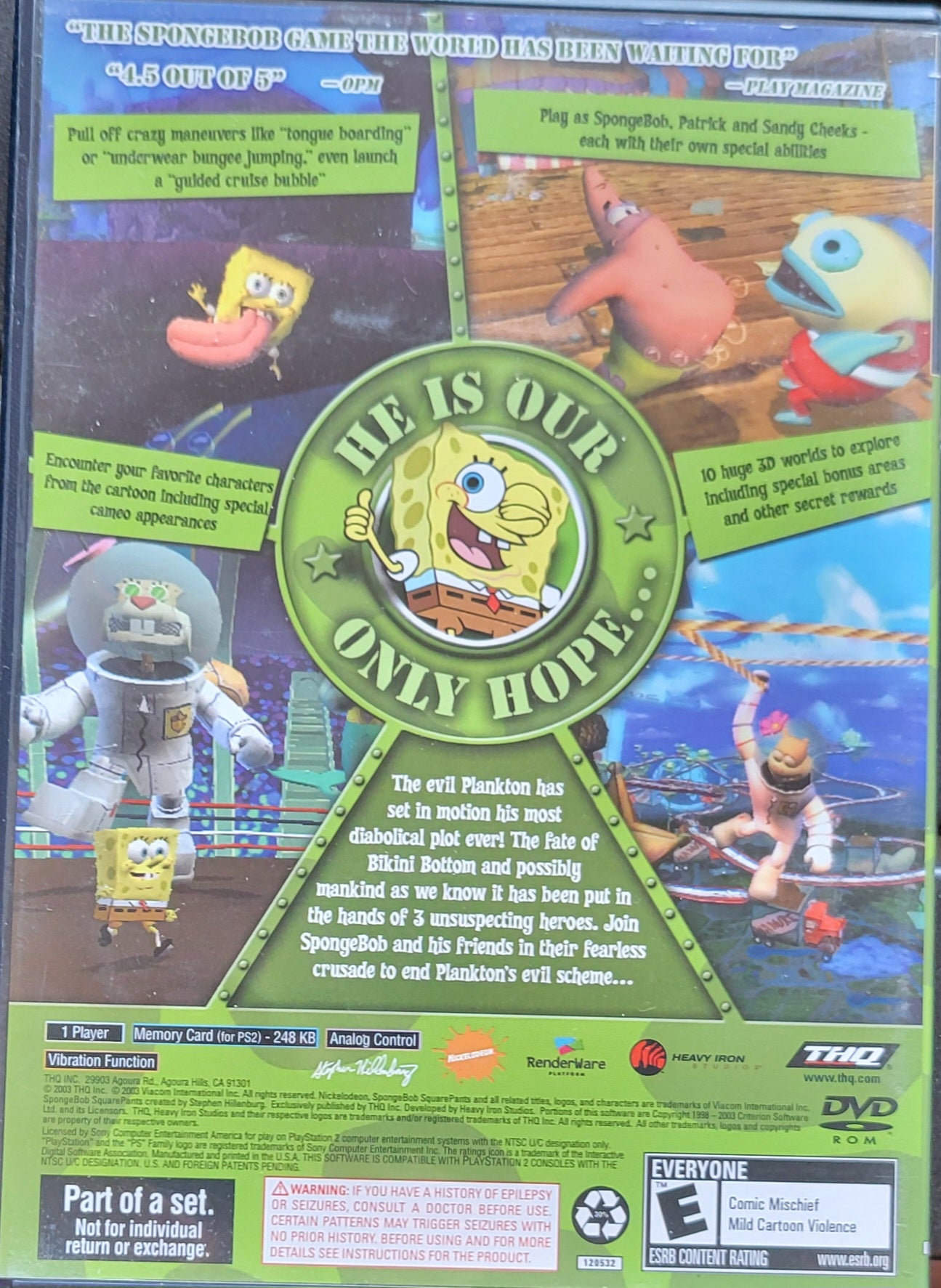 Spongebob Squarepants: Battle For Bikini Bottom - Sony PlayStation 2 PS2 CIB Pre-Owned Great Shape! Tested & Working