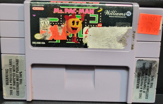 1996 Ms. Pac Man Authentic SNES Cartridge (Super Nintendo Ent. System) Plus Platic Protector