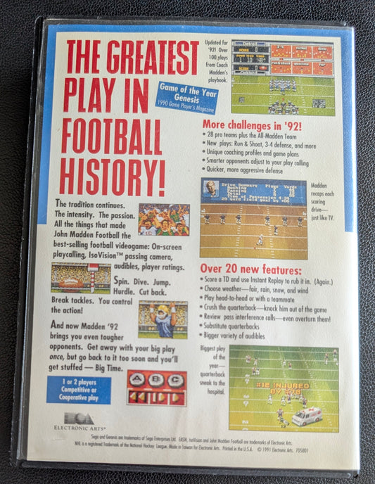 John Madden Football ’92 - Boxed CIB (Sega Genesis) | 1991 | Sports / Football