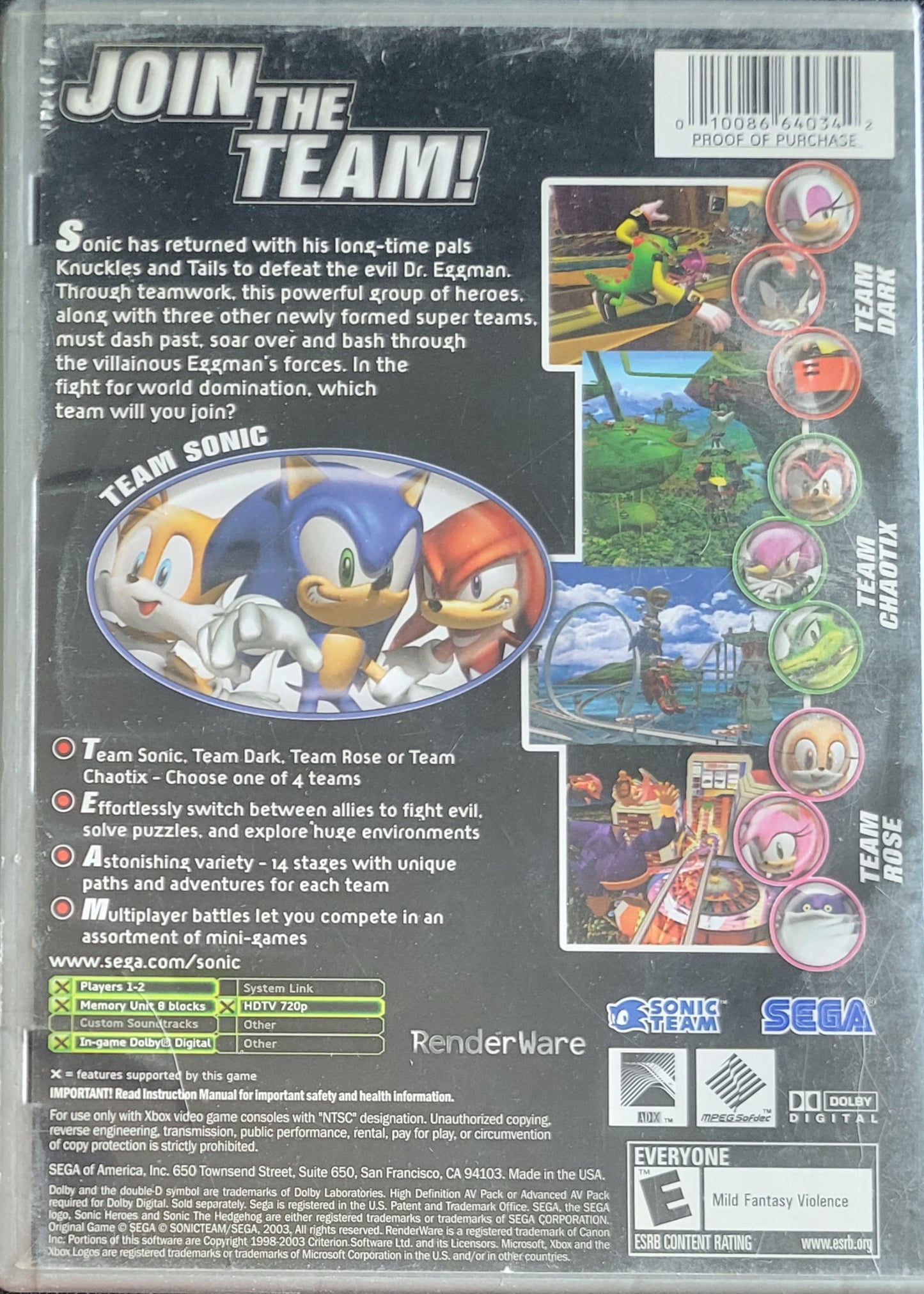 Sonic Heroes *Platinum Family Hits* - (CIB) OG Microsoft XBOX Pre-Owned Great Shape Tested & Working CLEAN DISC