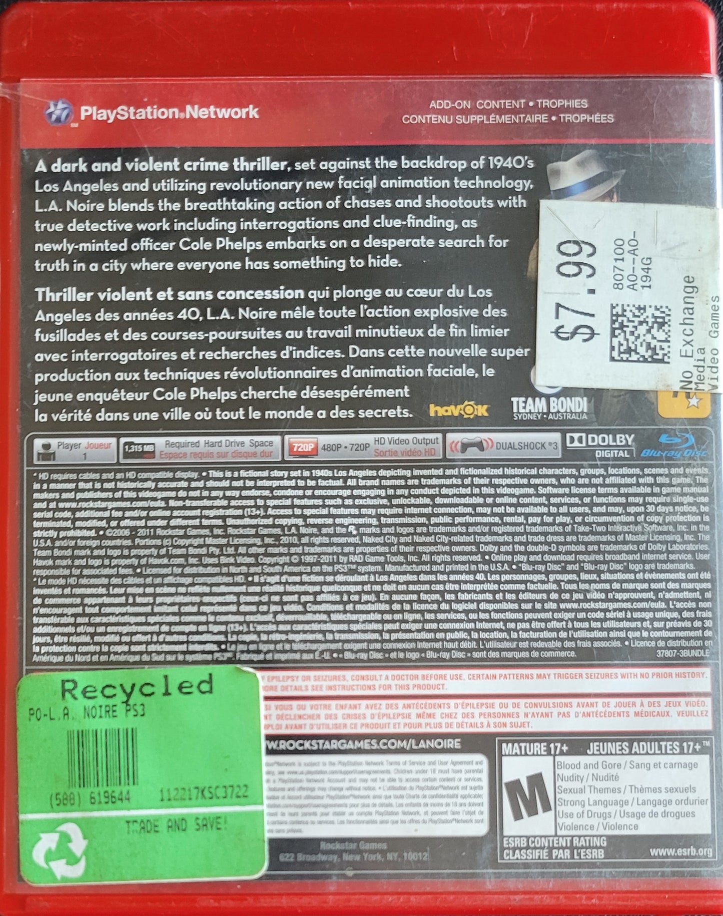 L.A. Noire (CIB) – Sony PlayStation 3 PS3 – Great Shape