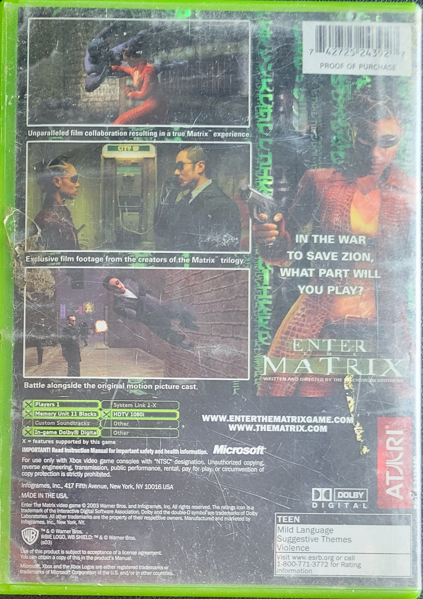 Enter The MATRIX (CWB) OG Microsoft XBOX Pre-Owned Great Shape Tested & Working CLEAN DISC