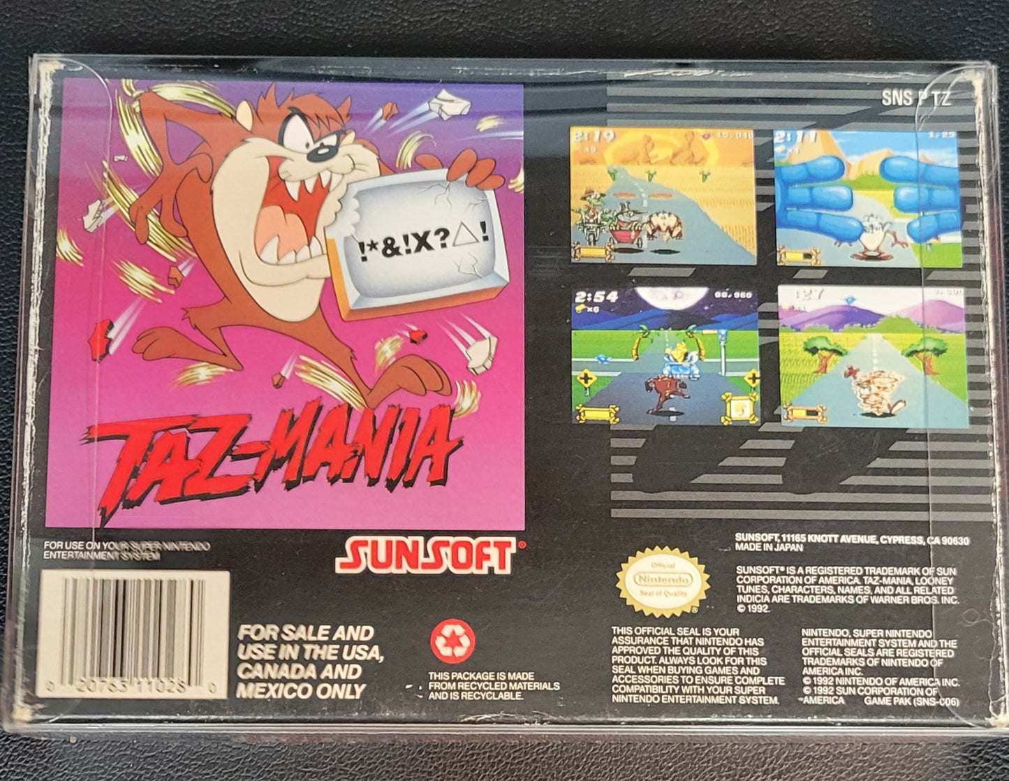 TAZ-MANIA CIB Authentic Box + Manual - SNES - Super Nintendo Ent. System 1992 NTSC/PAL Cartridge + Plastic Protector GREAT SHAPE