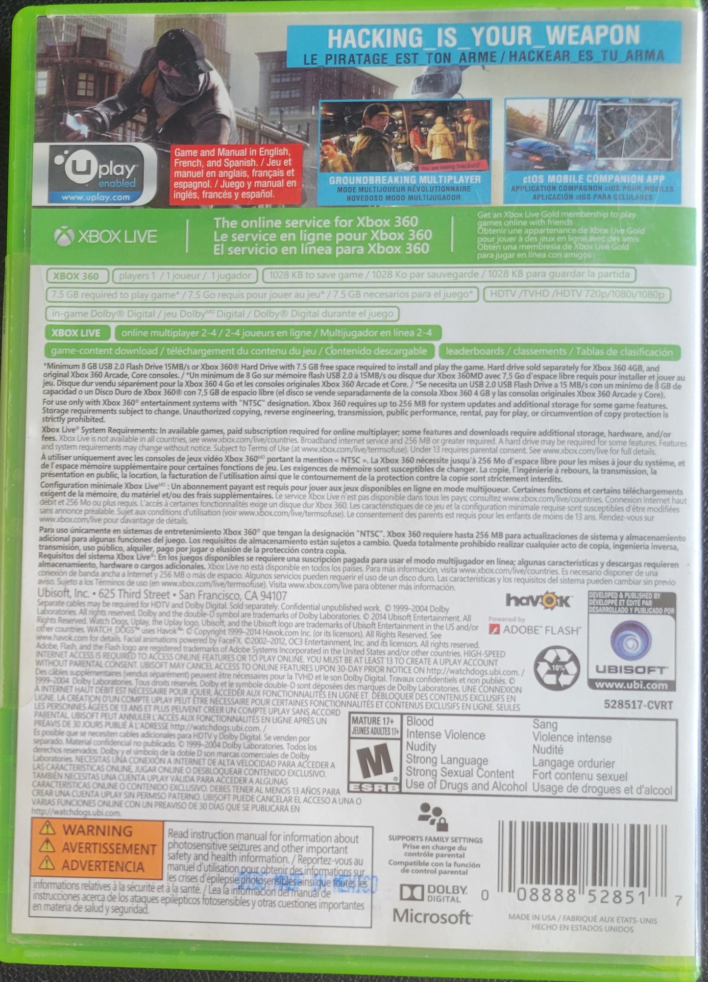 Watch Dogs Signature Edition - (CIB) - Microsoft XBOX 360 - Pre-Owned Like New CLEAN DISC