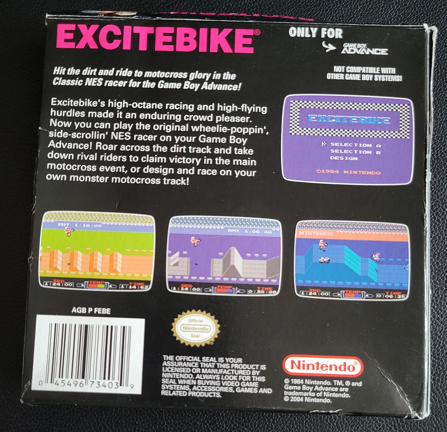 EXCITEBIKE (CIB) Classic NES Series 2004 (VG) - GAMEBOY ADVANCE GBA + Protector