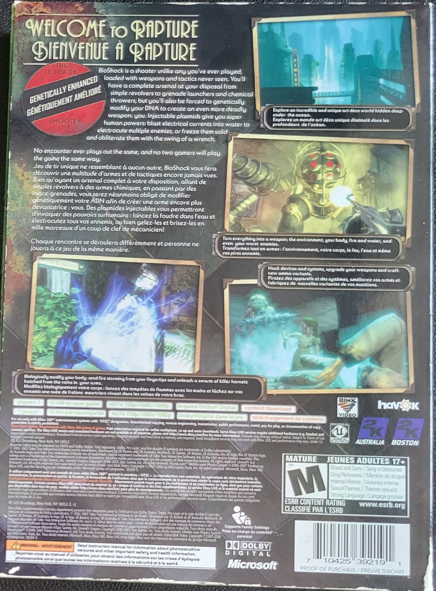 BIOSHOCK: Platinum Hits - Microsoft XBOX 360 - CIB Pre-Owned Great Shape Tested & Working