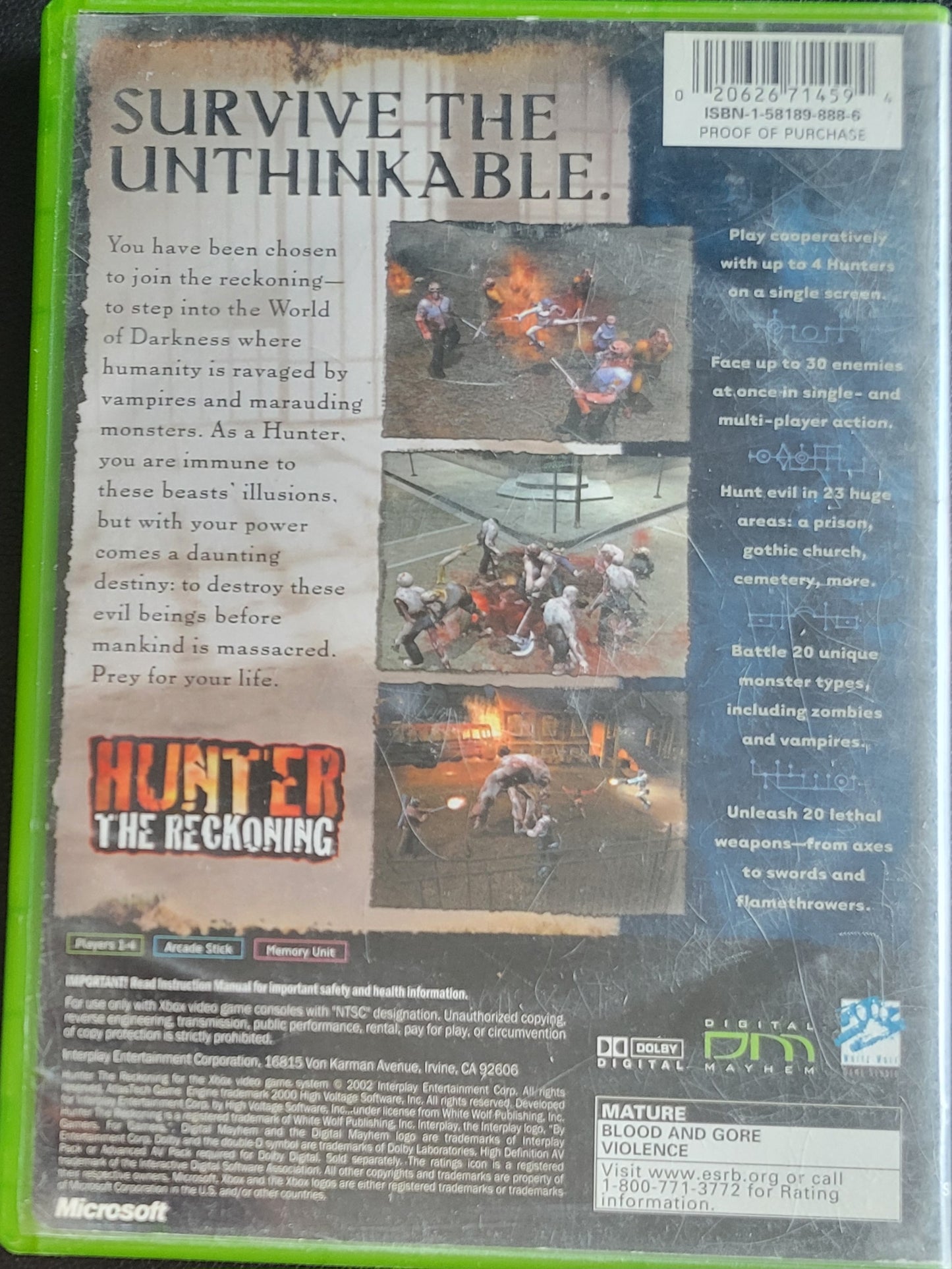 Hunter: The Reckoning - (CIB) OG Microsoft XBOX Pre-Owned Great Shape Tested & Working CLEAN DISC