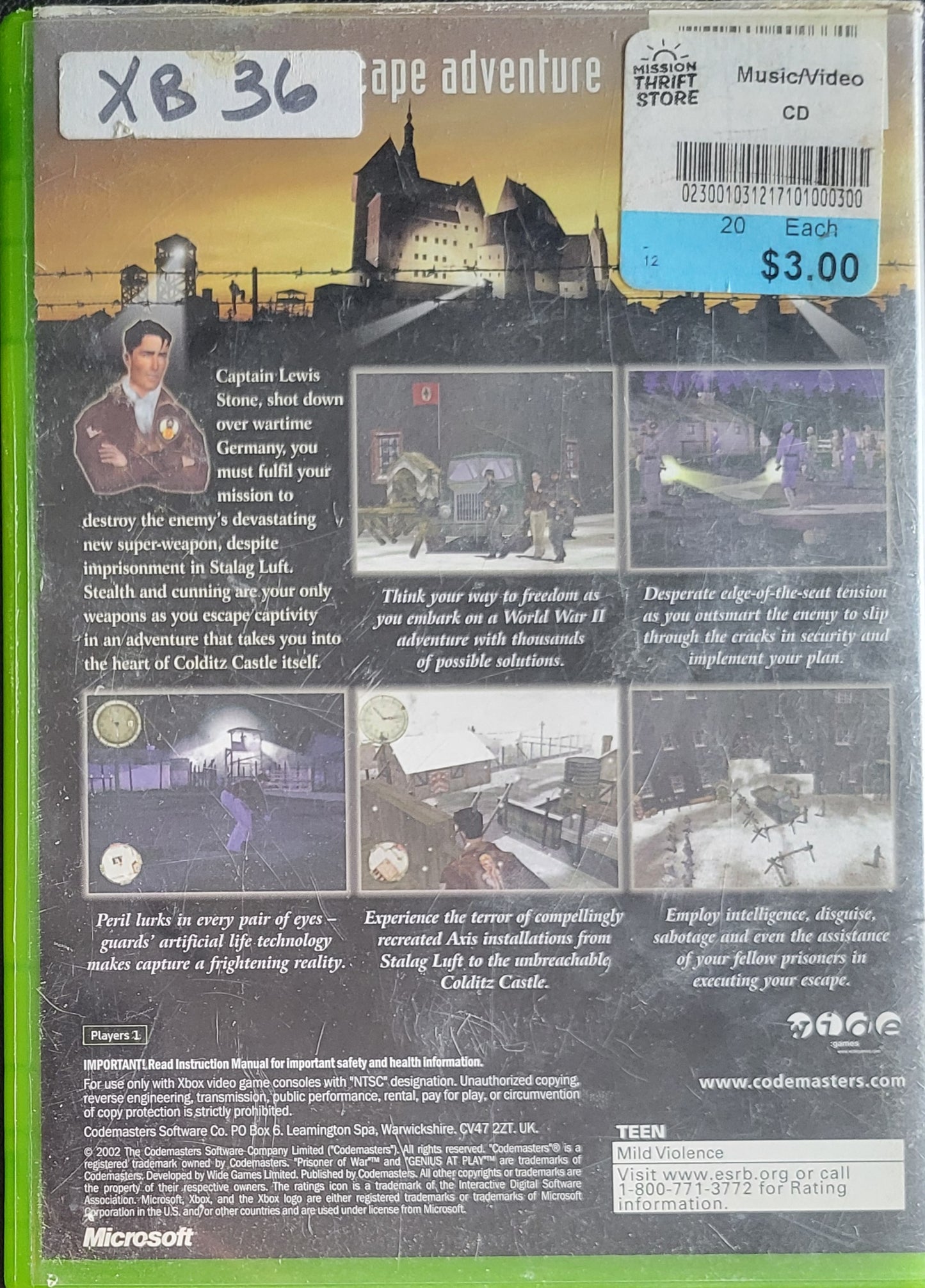 World War 2: Prisoner Of War - (CIB) OG Microsoft XBOX Pre-Owned Great Shape Tested & Working CLEAN DISC
