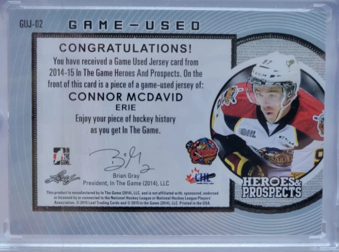 2014 15 ITG HEROES & PROSPECTS GAME-USED JUMBO SWATCH CONNOR MCDAVID 2/15 BGS 9.5 MINT!!