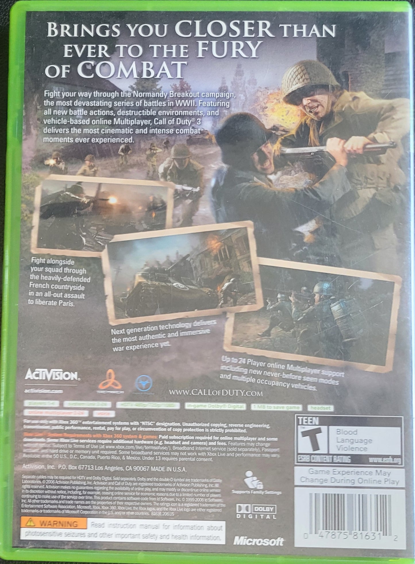 RARE Call Of Duty 3 Gold Edition! - (CIB) - Microsoft XBOX 360 - Pre-Owned Like New CLEAN DISC