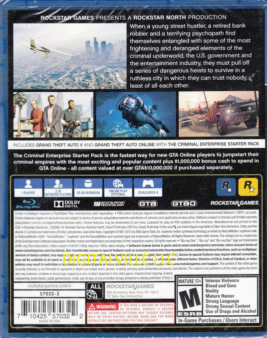 GTA Grand Theft Auto V Premium Edition Rough Label – (CIB) – Sony PlayStation 4 PS4 – Re-Sealed (2014)