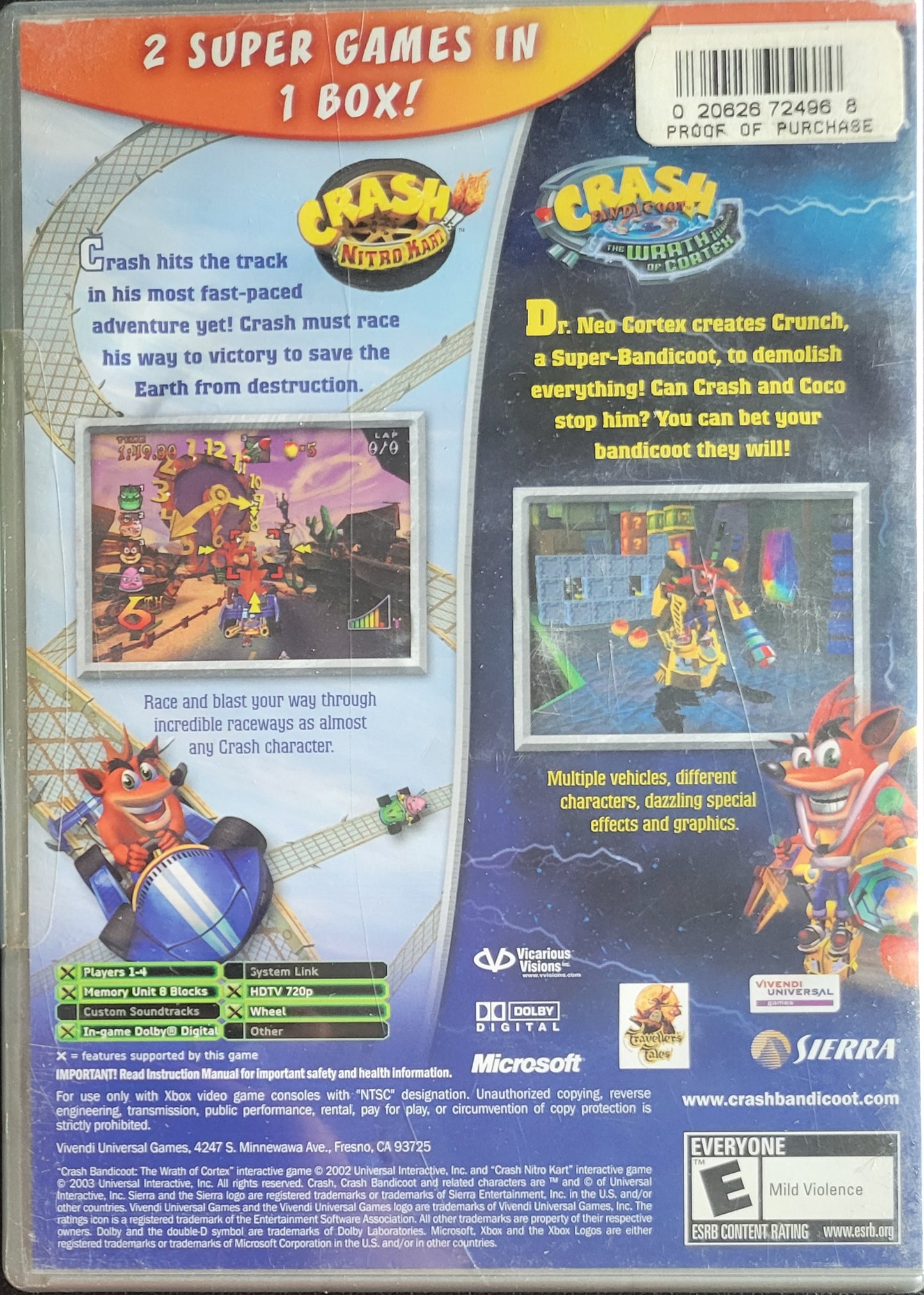 Crash Bandicoot Super Pack x2 Games! (CIB) OG Microsoft XBOX Pre-Owned Great Shape Tested & Working CLEAN DISC