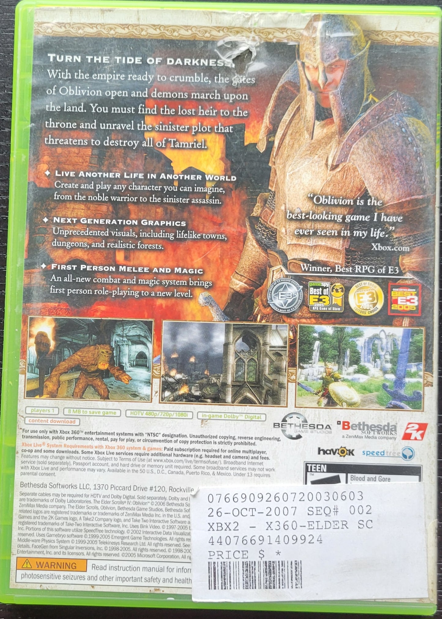 OBLIVION: The Elder Scrolls IV + MAP POSTER - Microsoft XBOX 360 - CIB Pre-Owned Great Shape!
