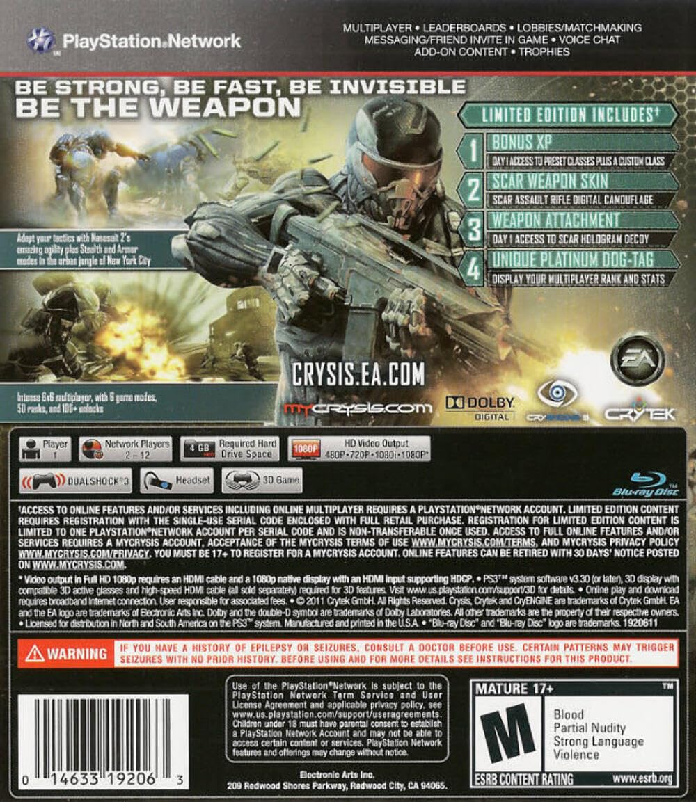 Crysis 2 – 2011 Sony PlayStation 3 CIB – RE-Sealed – Excellent