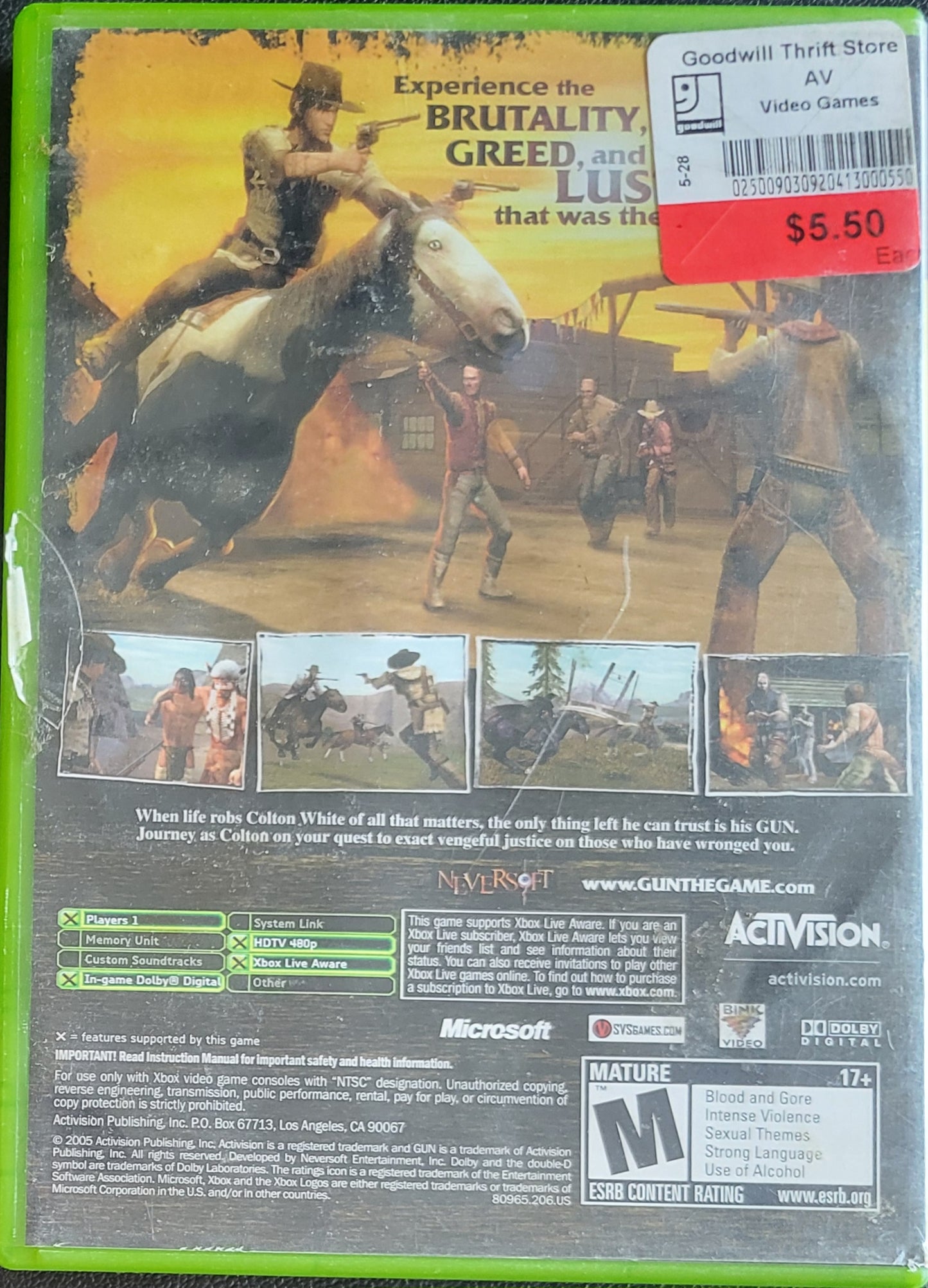 Gun - (CWB) OG Microsoft XBOX Pre-Owned Great Shape Tested & Working CLEAN DISC