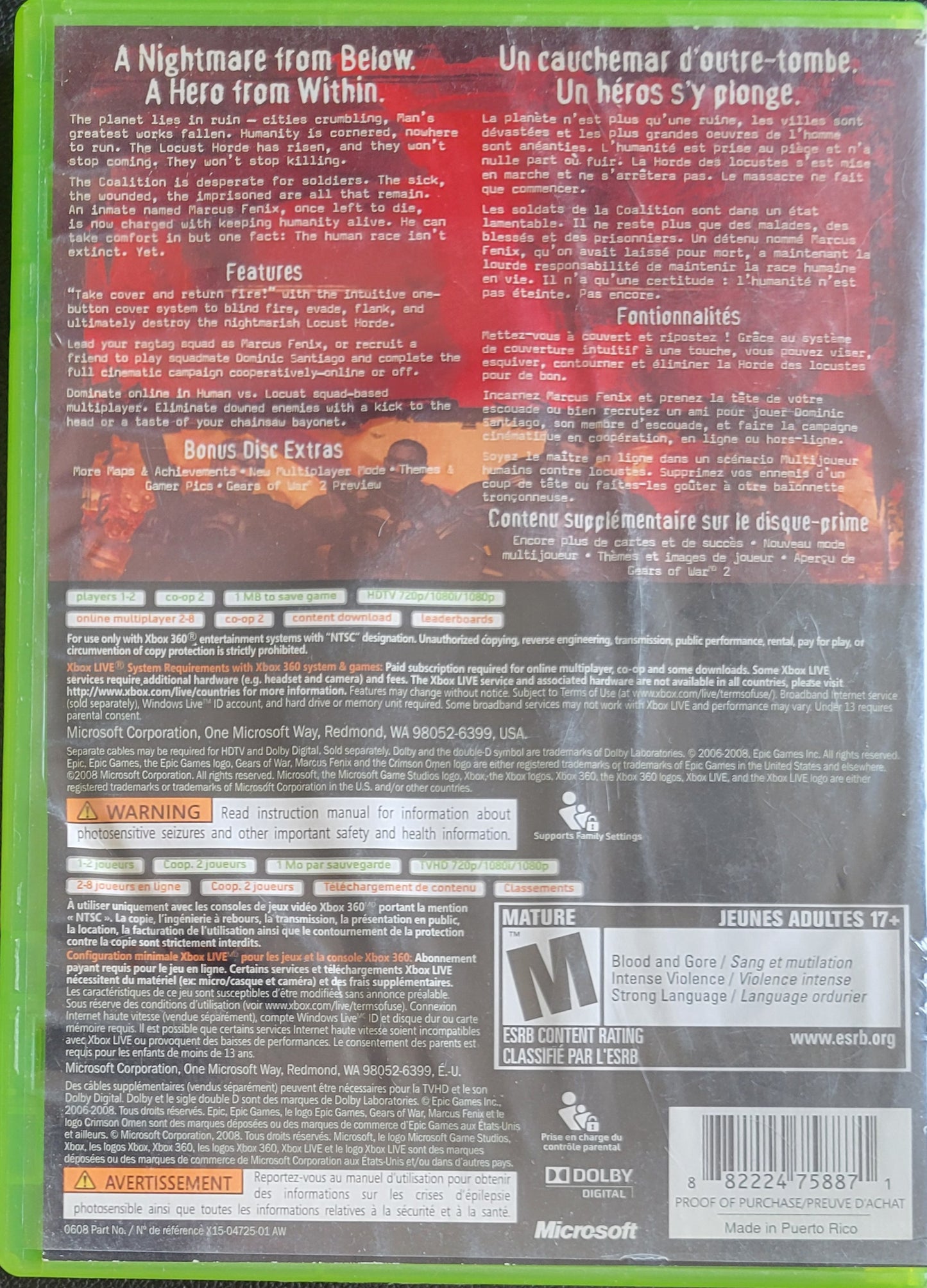 Gears Of War + Bonus Disc Promo - (CIB) - Microsoft XBOX 360 - Pre-Owned Like New CLEAN DISC