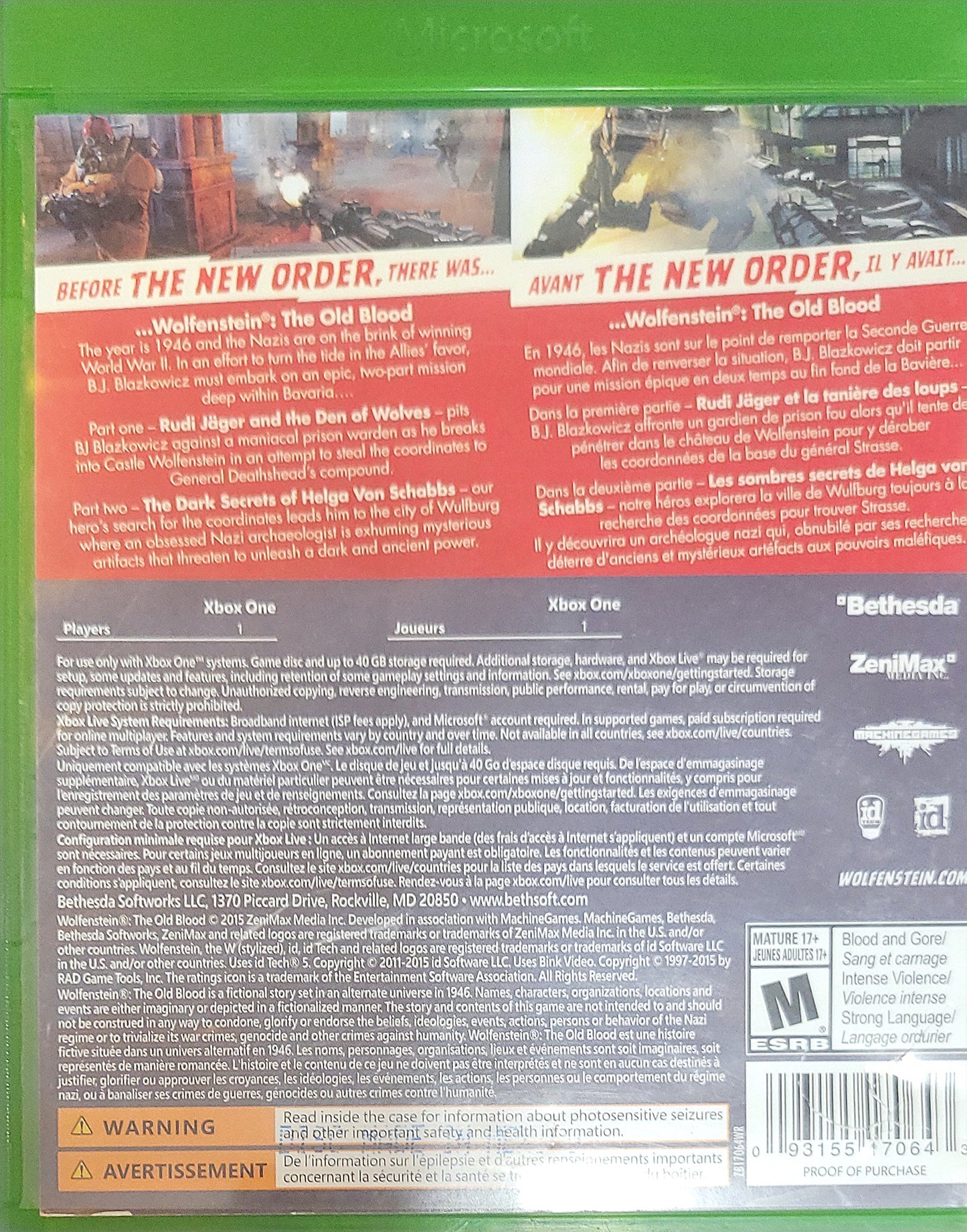 Wolfenstein: The Old Blood – Microsoft Xbox One CIB – Pre-Owned – RE-SEALED (2015)