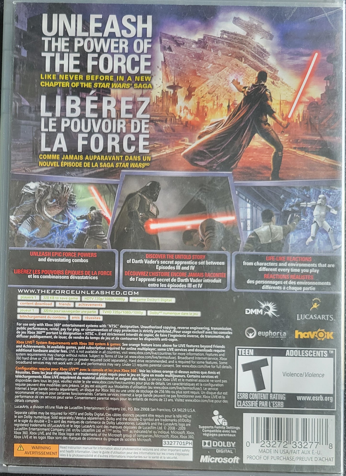 STAR WARS: Force Unleashed Platinum Hits - Microsoft XBOX 360 - Pre-Owned Great Shape Tested & Working