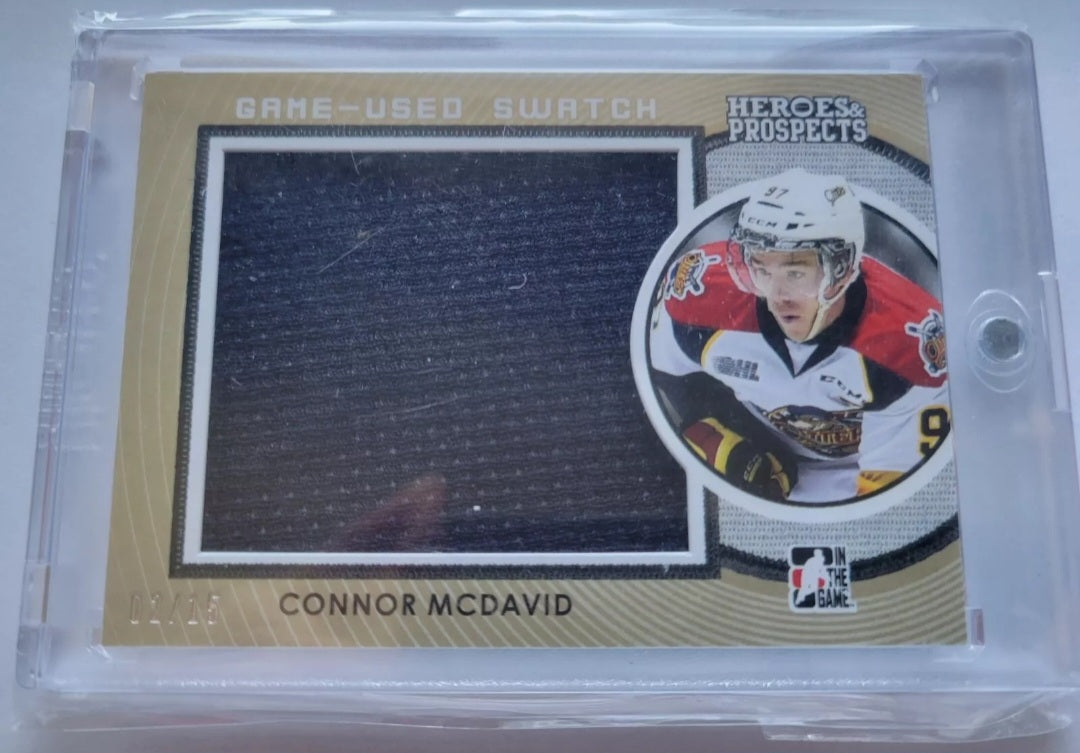 2014 15 ITG HEROES & PROSPECTS GAME-USED JUMBO SWATCH CONNOR MCDAVID 2/15 BGS 9.5 MINT!!