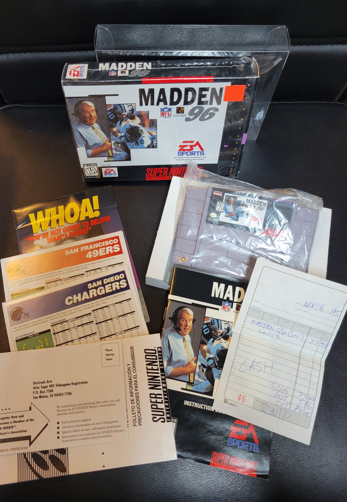 MADDEN 96 - SNES - Super Nintendo Ent. System FACTORY PLASTIC (CIB) - Pristine Condition - NTSC Cartridge + Protector
