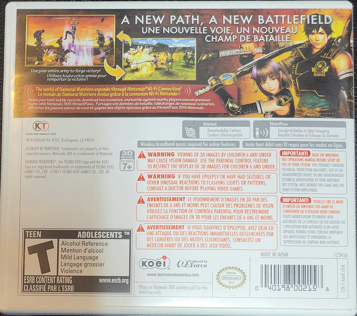 Authentic Samurai Warriors: Chronicles - CIB Nintendo 3DS (2011) - Like New