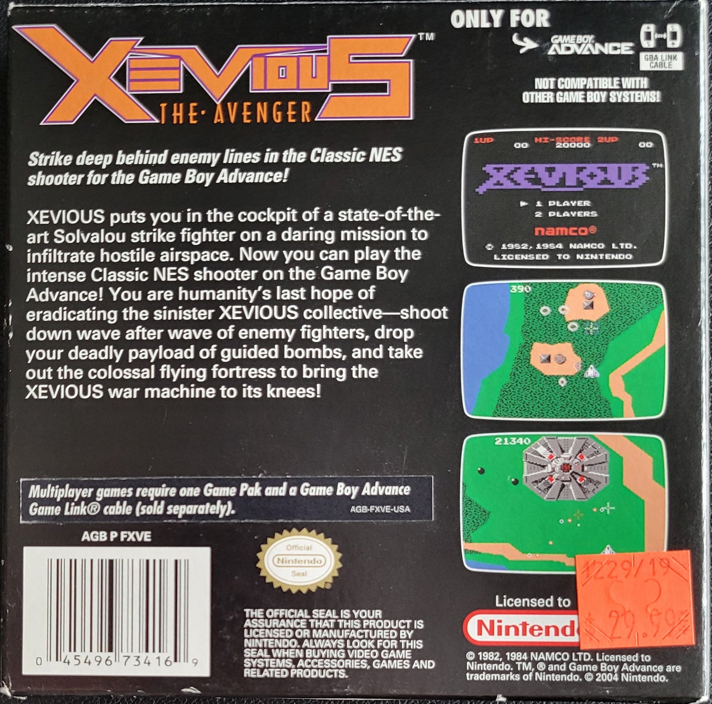 Xevious The Avenger (CIB) Classic NES Series 2004 (VG) - GAMEBOY ADVANCE GBA + Protector