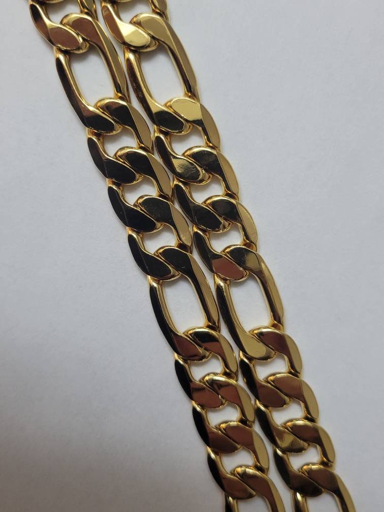 14k Gold Plate Figaro Necklace 12 MM THICK 99 GRAM Best Quality