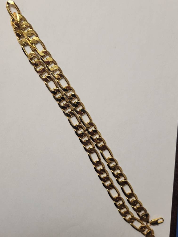 14k Gold Plate Figaro Necklace 12 MM THICK 99 GRAM Best Quality