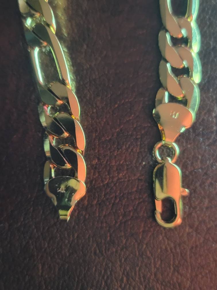 14k Gold Plate Figaro Necklace 12 MM THICK 99 GRAM Best Quality