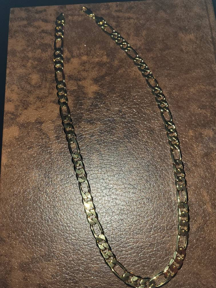 14k Gold Plate Figaro Necklace 12 MM THICK 99 GRAM Best Quality