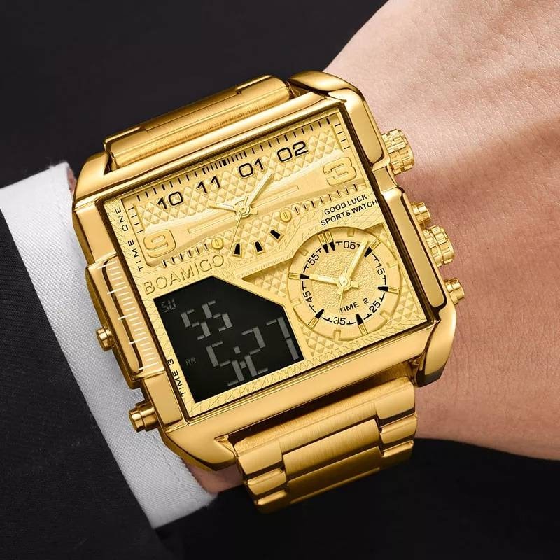 2022 Multi Function Men's Watch 3 Time Zone Timer Calander Green Light Gift Box Included A+ Christmas | Brithday |Anniversary | Gift
